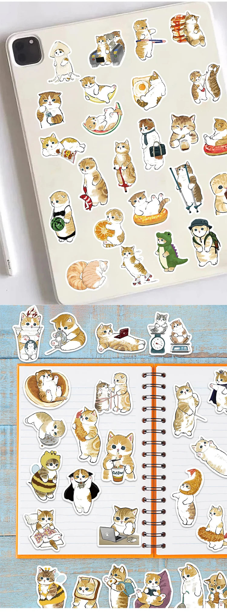 A collection of watercolor cat stickers featuring various poses and expressions on a white background.