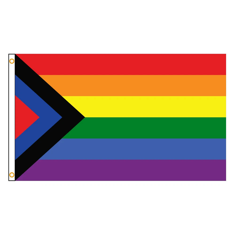 Un design de drapeau horizontal avec les six couleurs du drapeau de la fierté : rouge, orange, jaune, vert, bleu et violet.