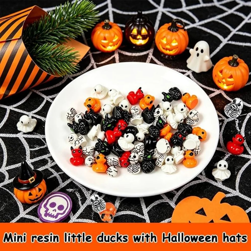Spooky Mini Duck Figurines for Halloween Decor (Set of 10)