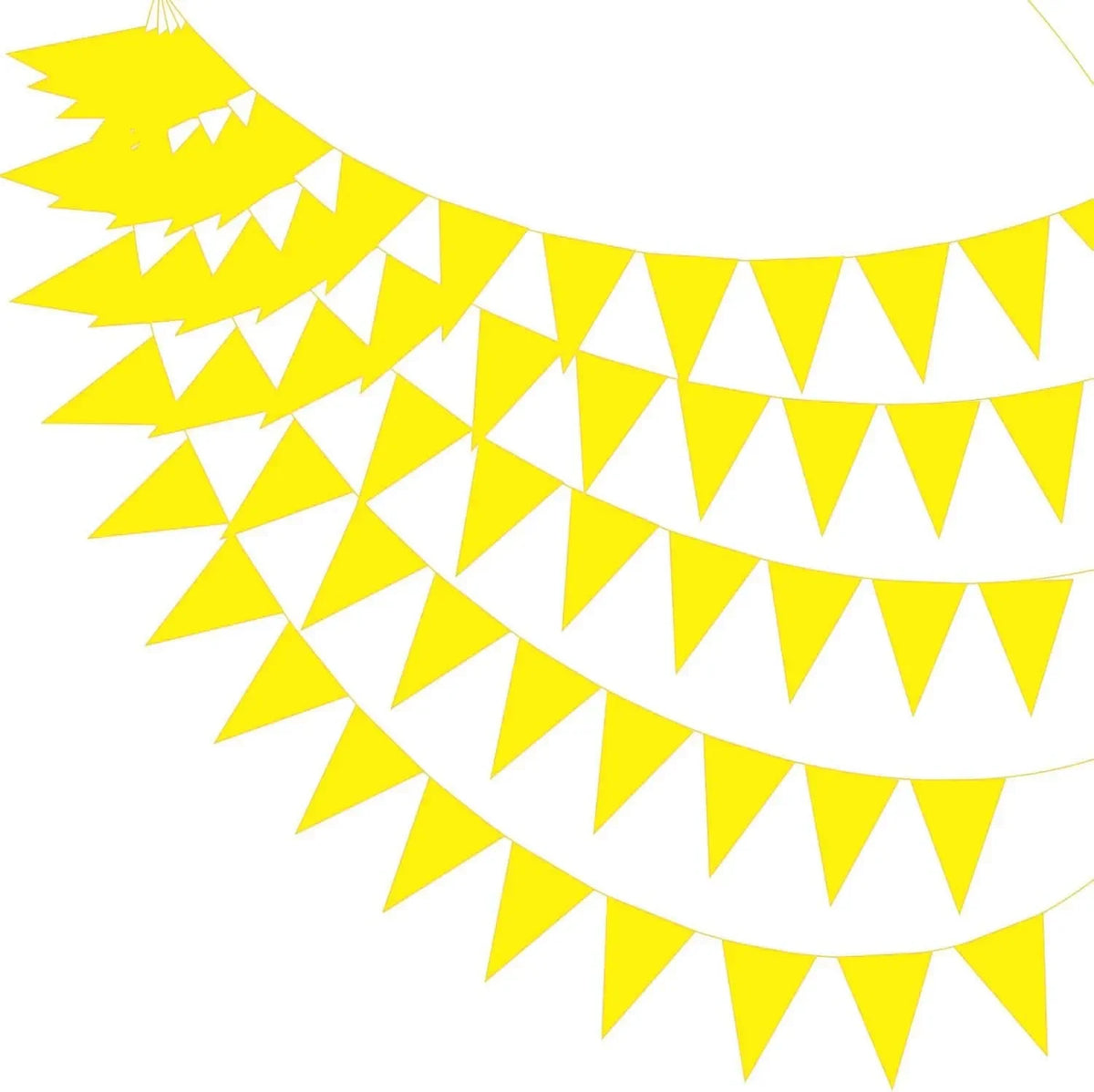 Yellow triangle bunting flags forming a curved pennant garland
