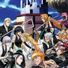 Anime Bleach Wandkunst Leinendruck mit Charakteren in dynamischer Kampfpose vor dramischem Himmelshintergrund