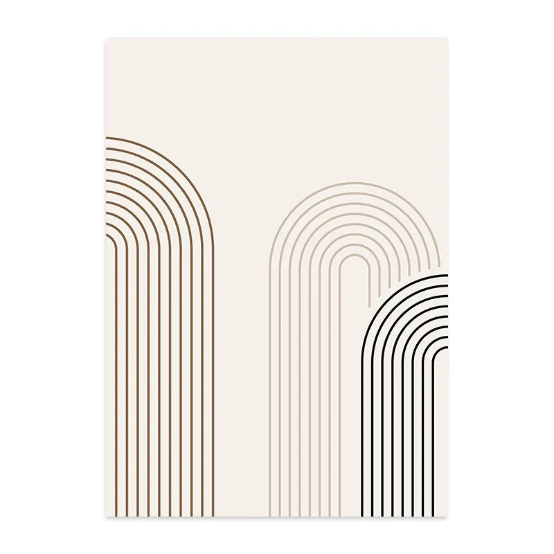 Un conjunto de dibujos lineales minimalistas en tonos marrones y negros sobre un fondo beige.