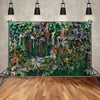 A lush tropical jungle leaf photography backdrop featuring various green, purple, and reddish foliage.