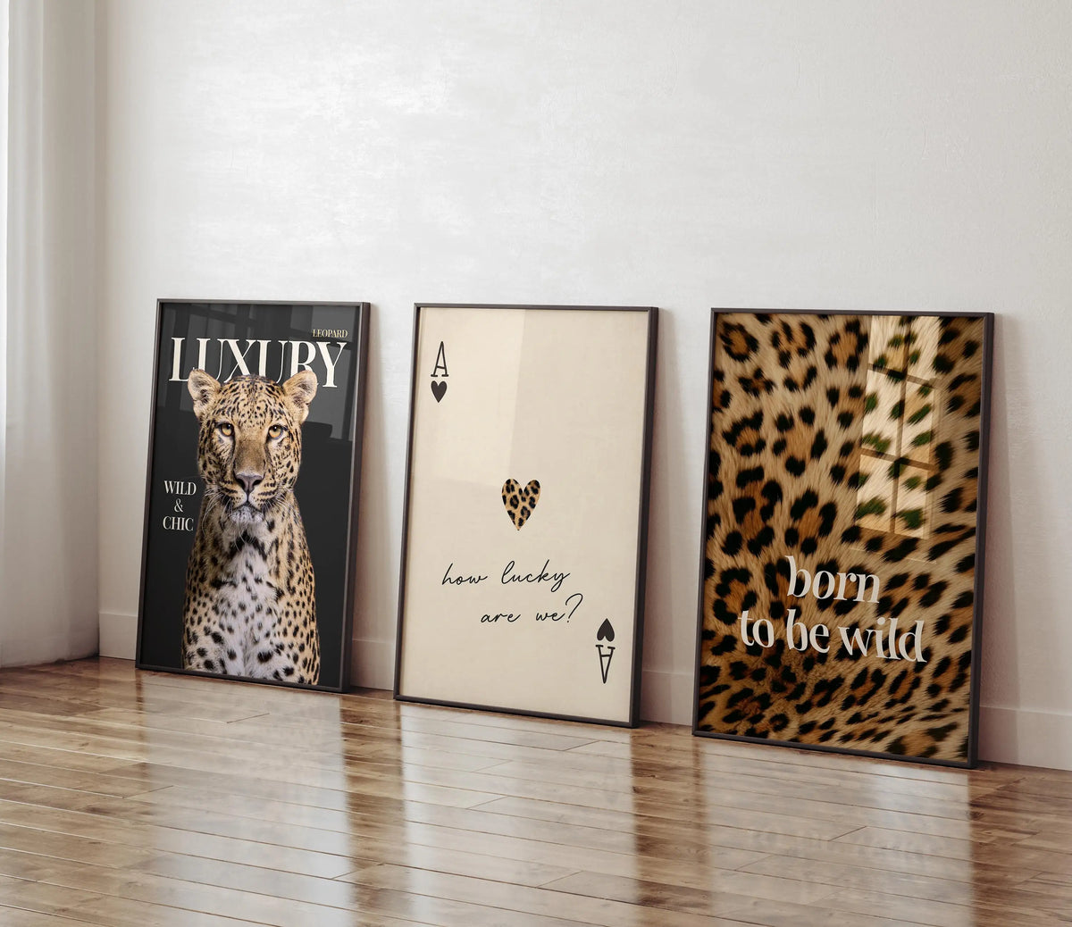 Frameless Leopard & Black-White Gallery Canvas Poster Set (3-Piece)