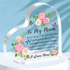 A heart-shaped acrylic keepsake plaque with pink roses and butterflies, engraved with the message To My Mum I Love You.