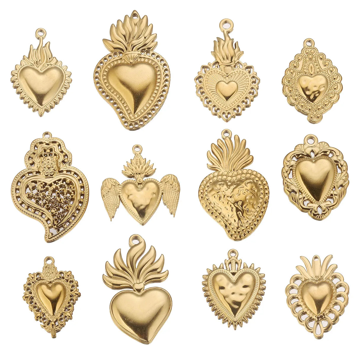 Gold Sacred Heart Charms for Jewelry Making
