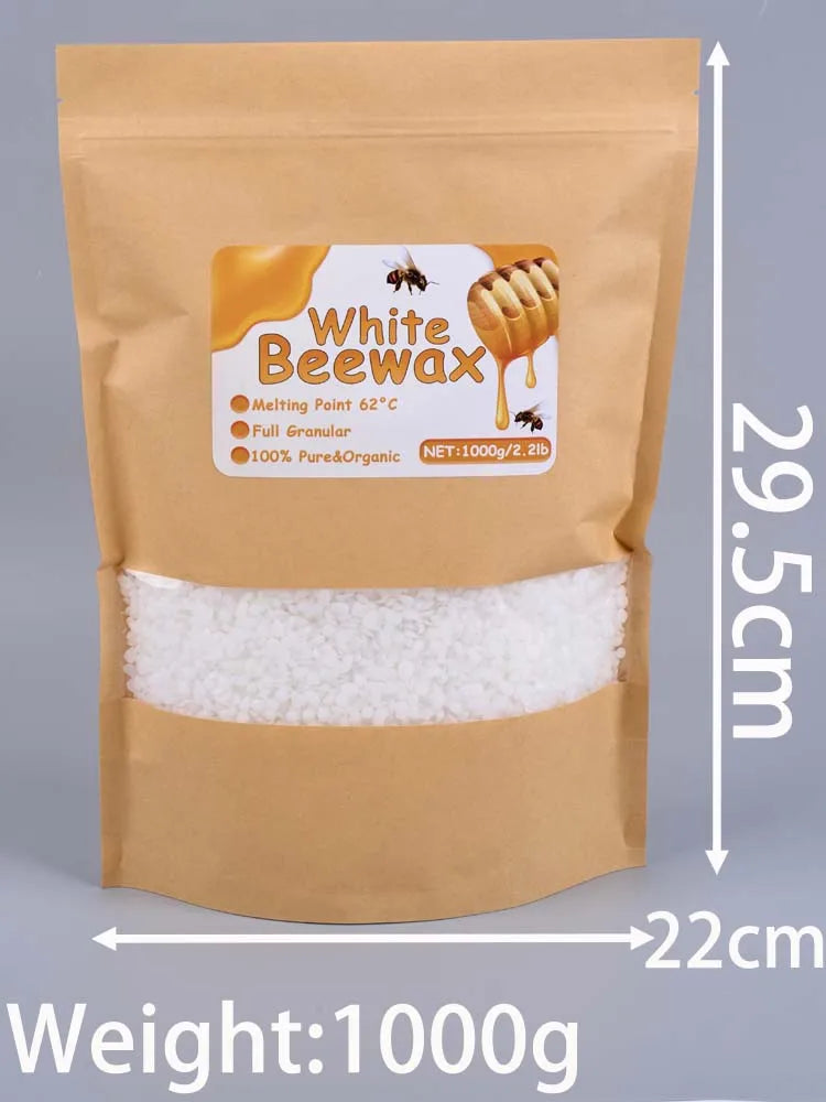 A brown paper bag containing 1000g of white beeswax pellets for candle making