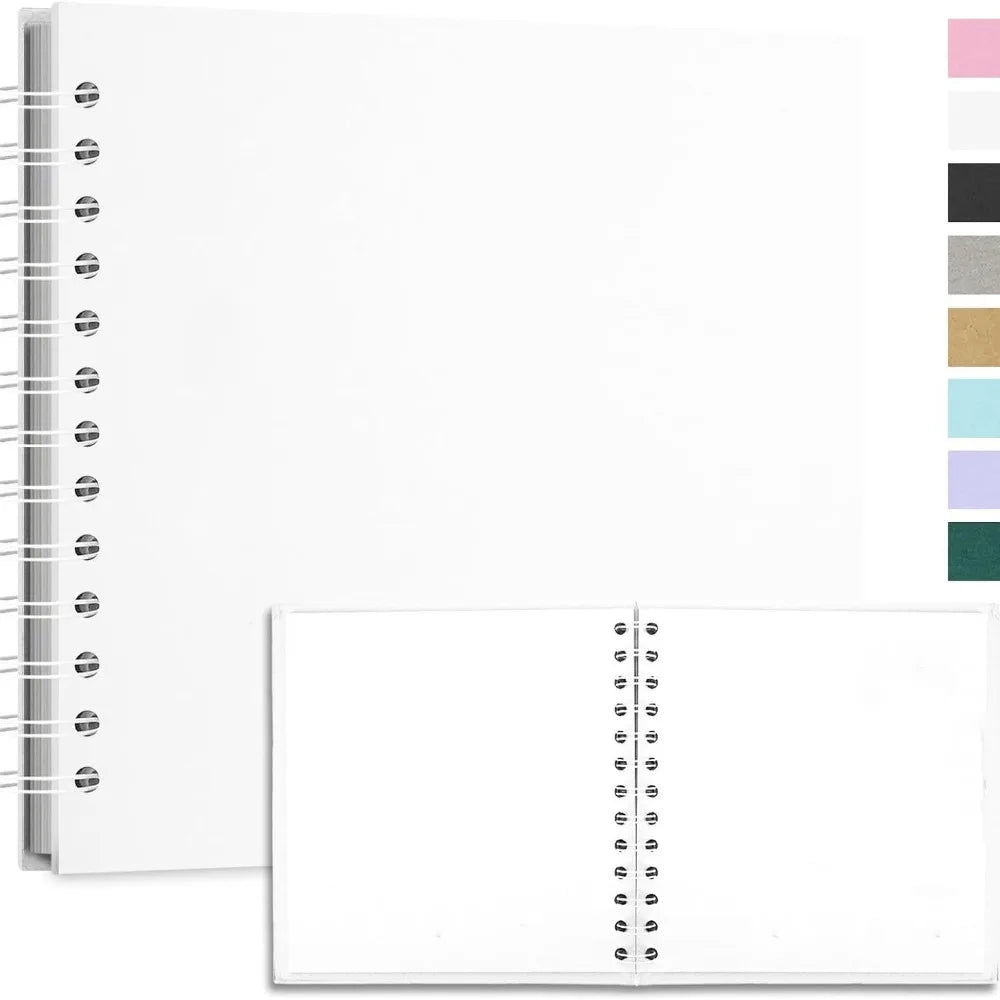 A spiral-bound notebook with white paper and a vertical color palette strip on the right side.