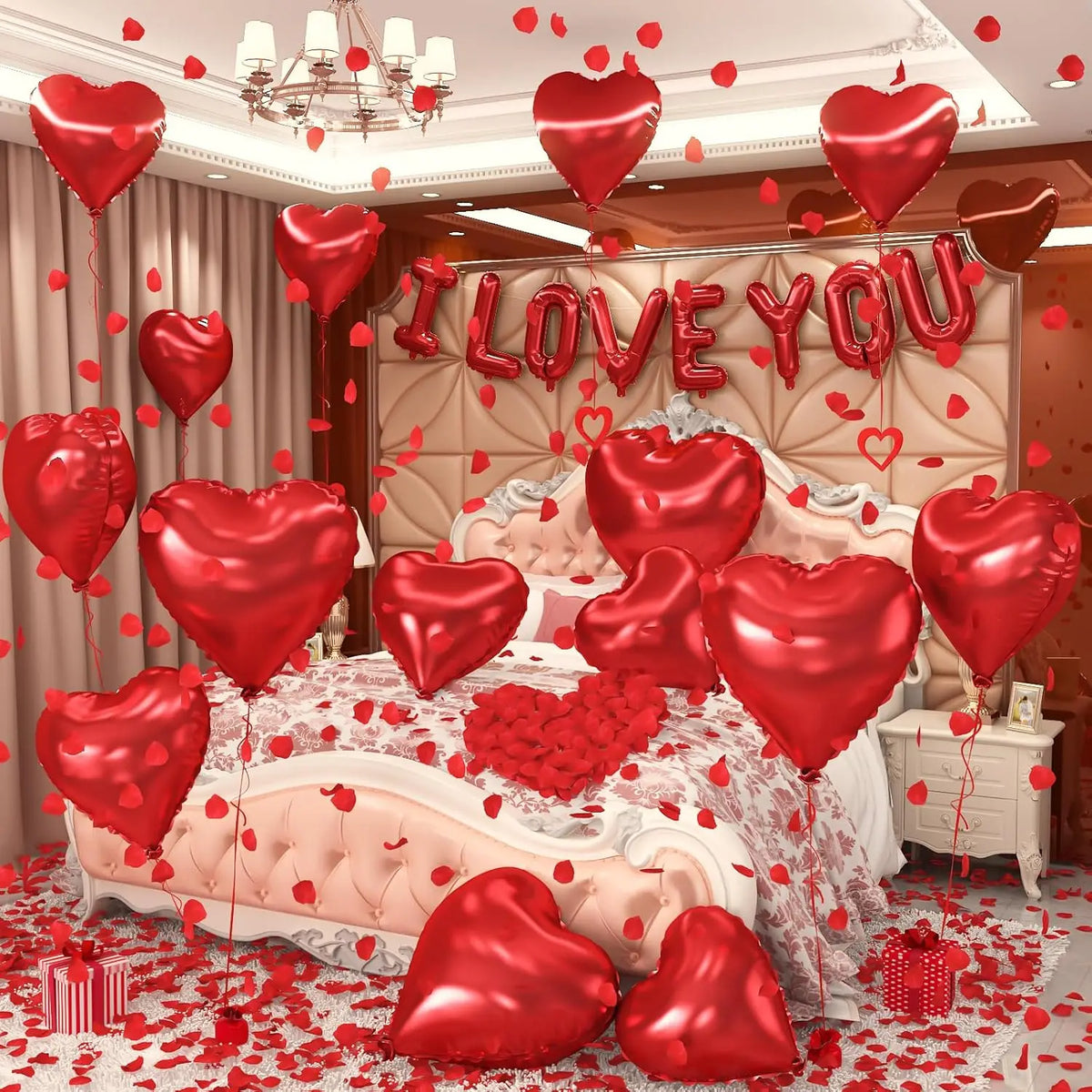Romantic Foil Balloon and Rose Petal Set for Weddings & Anniversaries