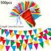 A colorful pennant banner flag is shown with a red and green design, used for parties and celebrations.