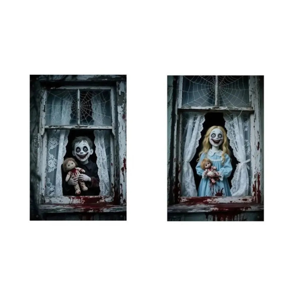 Scary Halloween Window Cover Set with Blood-Themed Design