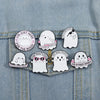 Halloween Enamel Pins Set - Cute Ghost, Black Cat, and Pumpkin Brooches for Kids