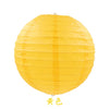 A bright yellow round paper lantern used for parties and weddings.
