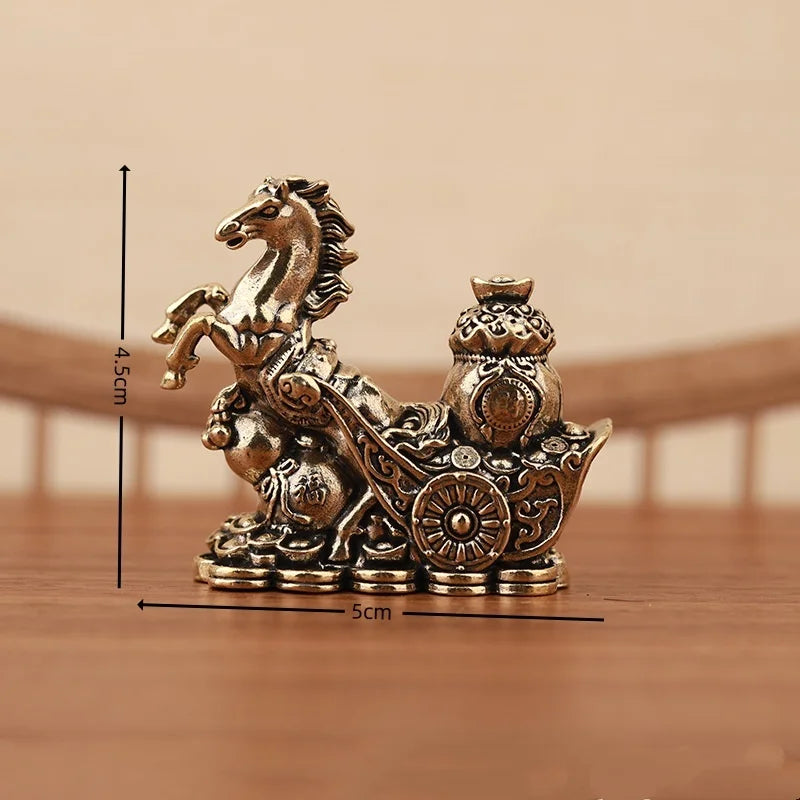 A solid copper figurine of a horse with ornate details, used for prosperity and positive energy.