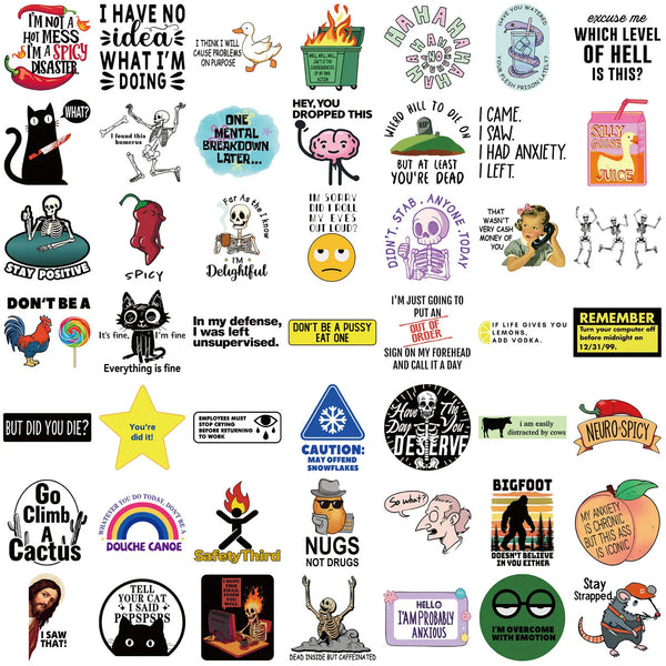 A collection of funny and snarky meme stickers featuring various humorous phrases and characters.