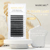 A box of MASSCAKU W-SHAPE LASHES showing various lengths and a loose lash cluster on a white background.