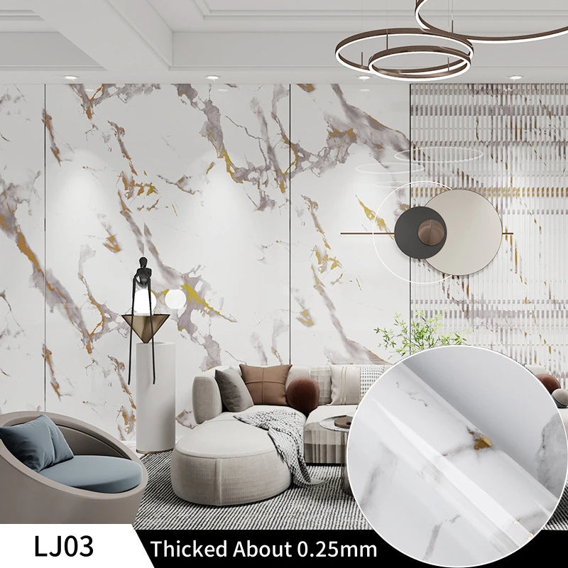 A round marble contact paper is displayed on a white background, showing its texture and finish.