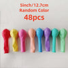48 pieces of 5 inch random color latex balloons arranged in a row.
