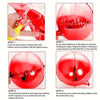 Instructions showing how to inflate and shape a glossy red round foil balloon