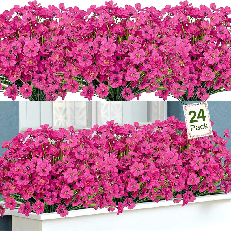 A dense bouquet of vibrant pink silk artificial flowers arranged for home and event decor.