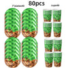 A set of 80 green miner theme party decorations including tableware and cups