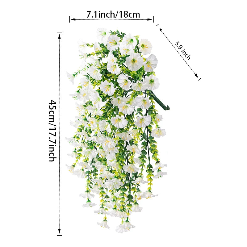 Artificial hanging silk morning glory flowers in white and green