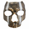 A full face resin mask shaped like a skull with stripes, featuring a metallic bronze and white finish.