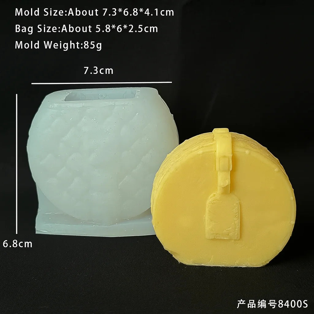 A clear silicone mold and a yellow silicone piece are shown next to each other with dimensions listed.
