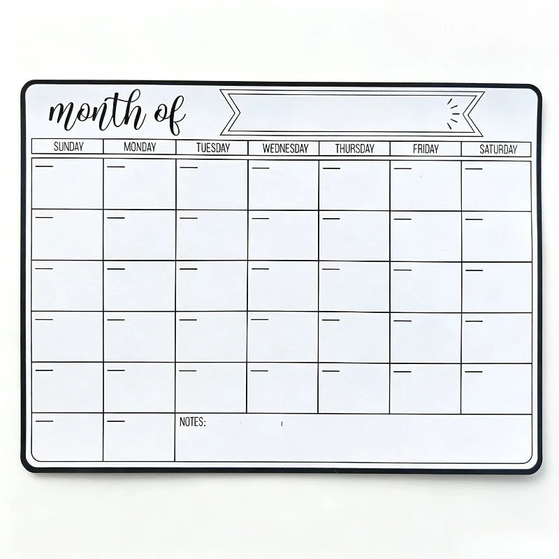 A monthly planner grid for tracking events and notes with days of the week columns.
