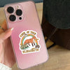 A pink smartphone case features a sticker design of cats and the elements.