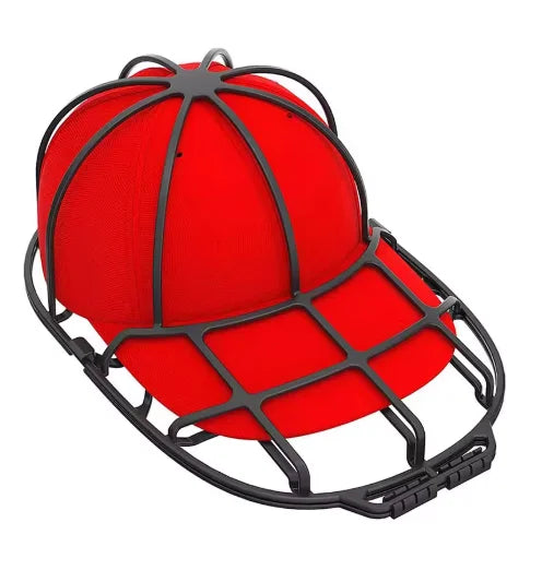 Porte-manteau rouge fixé au mur avec une structure en fil noir pour le rangement de placard.