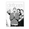 A black and white concert poster featuring the band Deftones with a grainy texture.