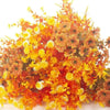 A bouquet of artificial fall flowers in vibrant shades of orange, yellow, and brown.