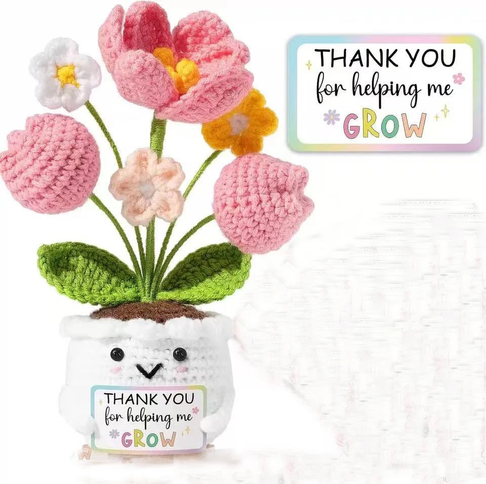 Handmade Crochet Tulip & Sunflower Potted Plant Set