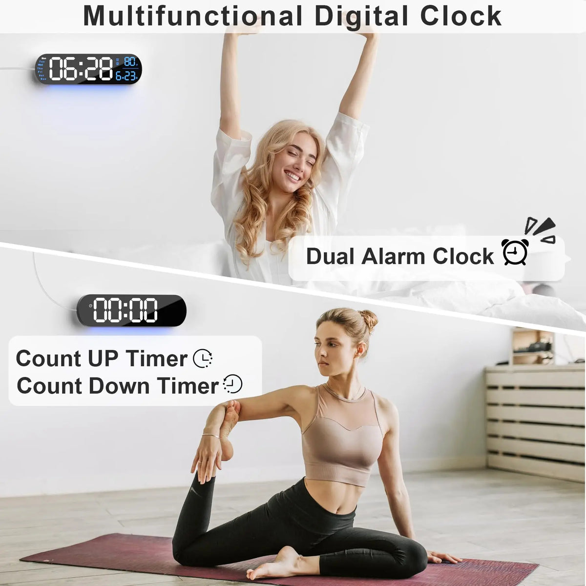 Extra Large Digital Wall Clock with LED Display, Date, Temperature, and Timer