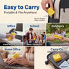 Yellow slow-rising cheese squishy toy being carried in various contexts like office, school bag, and travel bag.