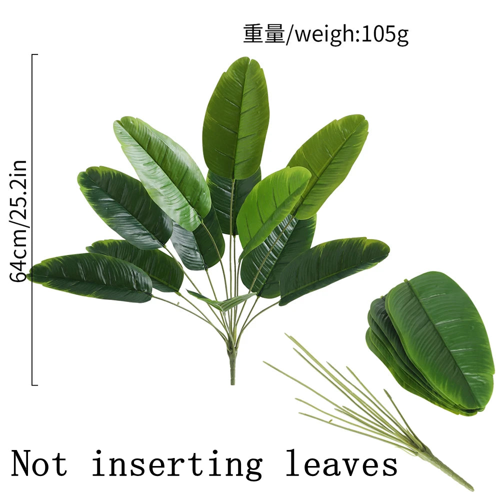 A sprig of artificial palm leaves showing the texture and size, with a weight of 105g.