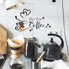 A set of coffee-themed wall stickers featuring a steaming cup and coffee beans on a white background.