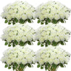 A bouquet of white artificial silk roses, clustered in several arrangements.