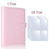 Pink PU leather photocard binder with 1 piece and a set of 25 clear plastic sleeves