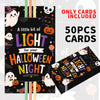 A pack of 50 Halloween night cards featuring spooky and cute designs for a Halloween celebration.