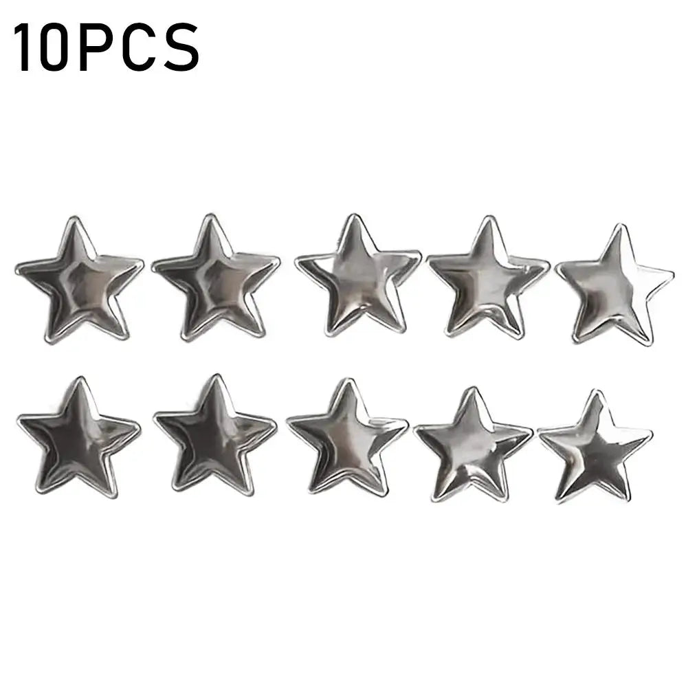 A set of ten vintage silver star magnets for photos and notes.