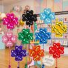A set of ten 18-inch flower-shaped foil balloons in various colors including pink, purple, blue, green, and orange.