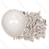 A white latex balloon next to a pile of light brown or beige latex balloons for decor.