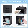 A black piggy bank combination lock for boys and girls showing steps to use the device.