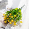 Artificial eucalyptus branch with seven green stems used for home decor or wedding arrangements.