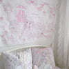 A pink and white kawaii cartoon tapestry wall hanging featuring sweet dreams and cute characters for bedroom decor