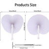 White heart-shaped paper folding fans shown with various sizes and a measuring scale.
