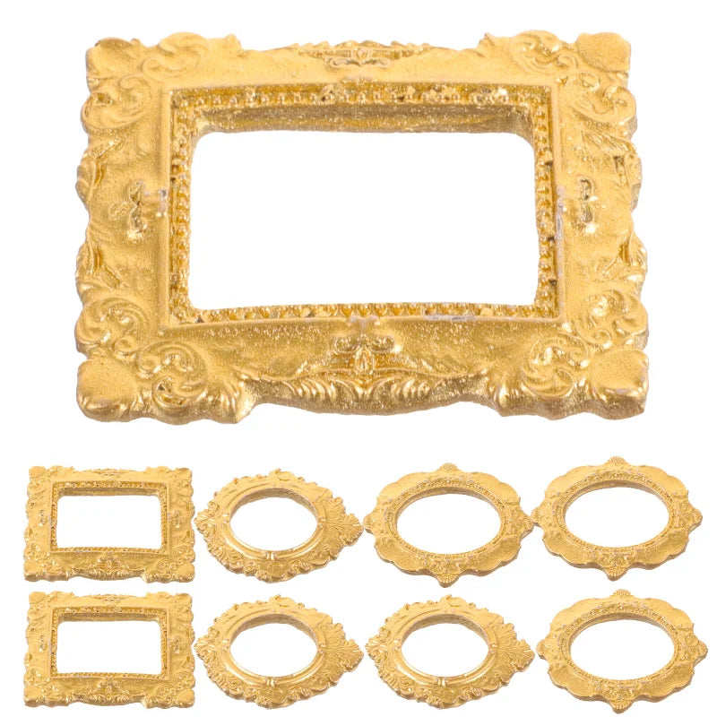 Vintage gold oval miniature photo frames for dollhouse decor