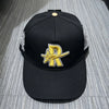 Black embroidered star hip hop baseball cap with silver and yellow detailing